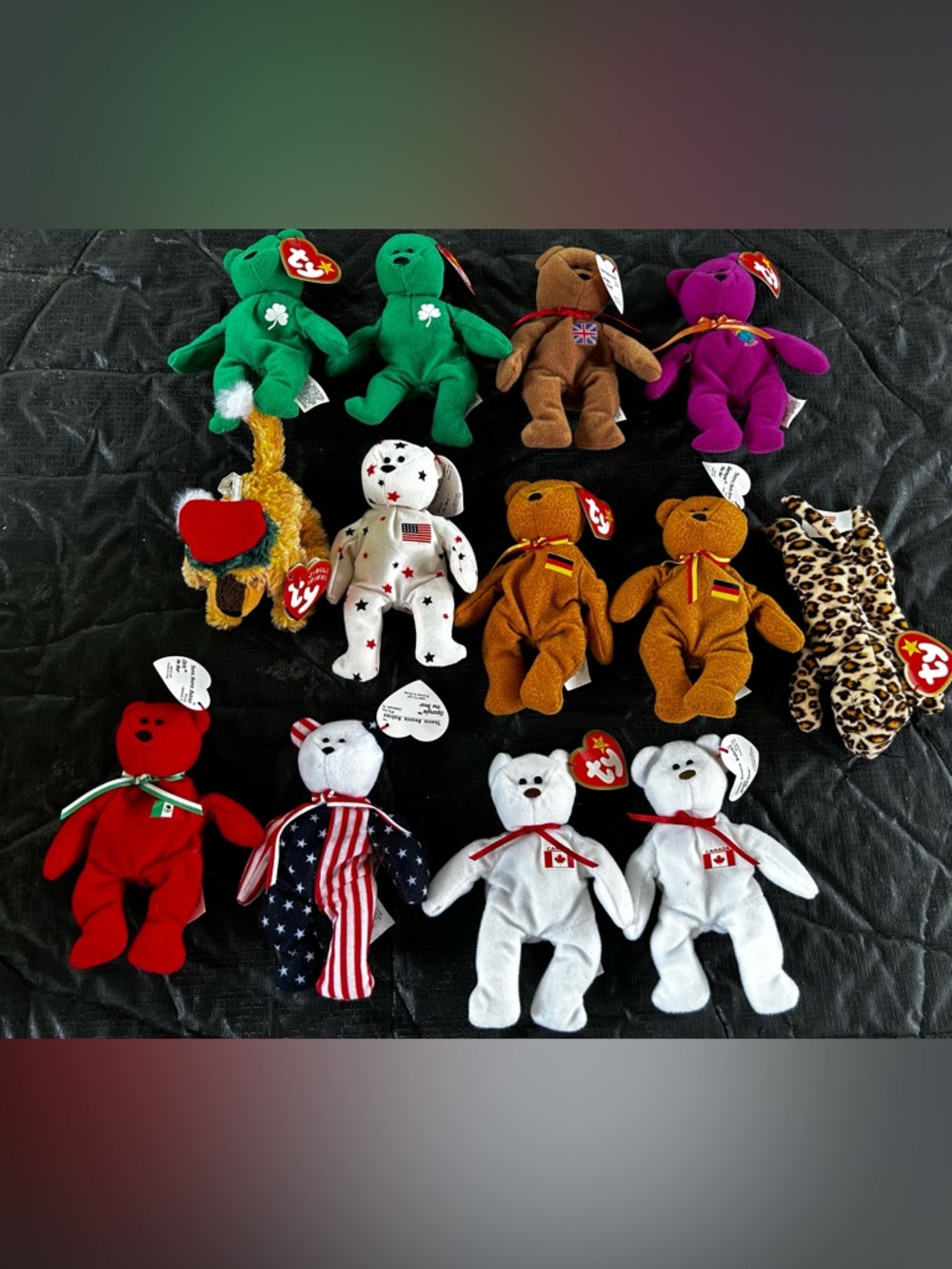 Ty MINI Beanie Babies Plush Bears - Green, Brown, Purple, White, Red, Blue